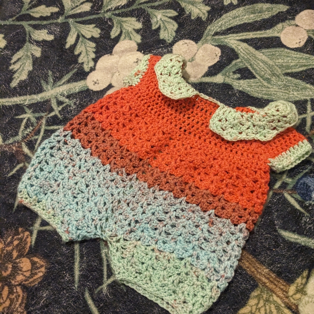 Vintage Multicolor Crochet Baby Bodysuit Romper Handmade